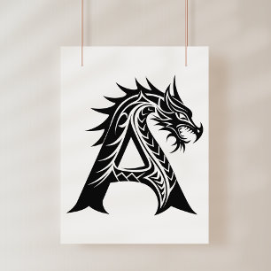 Impression Photo Lettre A de style dragon, Alphabet Dragon, Monogra