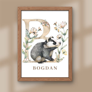 Impression Photo Lettre B Alphabet des Animaux Affiche pour Enfants