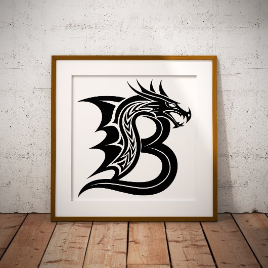 Impression Photo Lettre B de style dragon, alphabet du dragon, mono