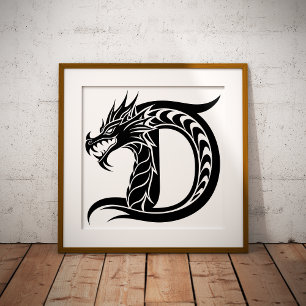 Impression Photo Lettre D de style dragon, Alphabet Dragon, Monogra