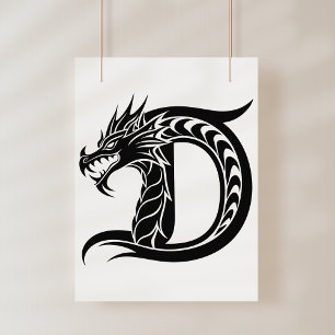 Impression Photo Lettre D de style dragon, Alphabet Dragon, Monogra