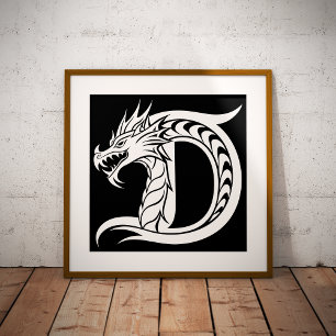 Impression Photo Lettre D de style dragon, alphabet du dragon, mono