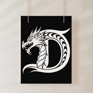 Impression Photo Lettre D de style dragon, alphabet du dragon, mono