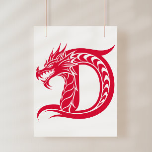Impression Photo Lettre D de style dragon, alphabet du dragon, mono