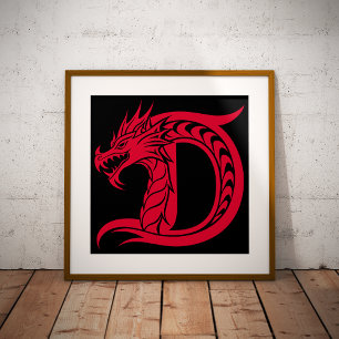 Impression Photo Lettre D de style dragon, Alphabet du dragon, Mono