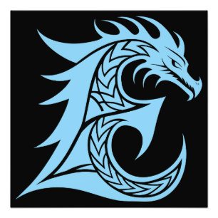 Impression Photo Lettre E de style dragon, alphabet du dragon, mono