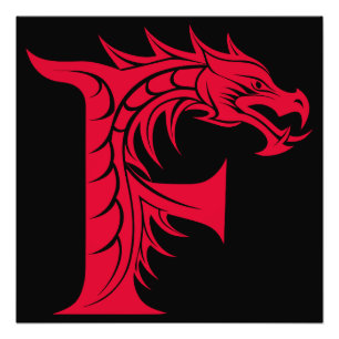 Impression Photo Lettre F de style dragon, alphabet dragon, monogra
