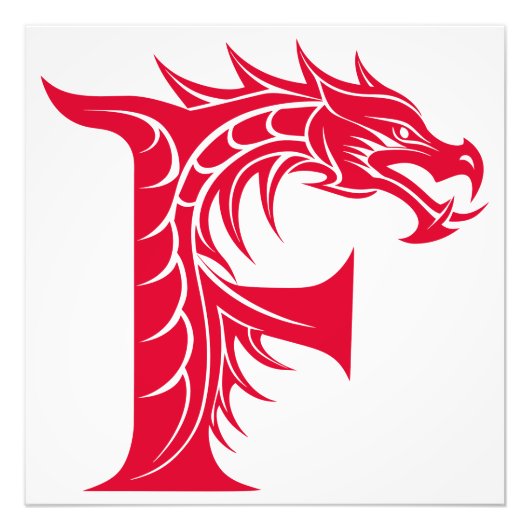 Impression Photo Lettre F de style dragon, alphabet du dragon, mono (Devant)