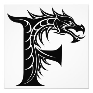 Impression Photo Lettre F de style dragon, alphabet du dragon, mono