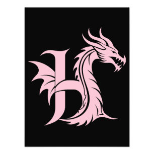 Impression Photo Lettre H de style dragon, alphabet du dragon, mono