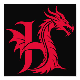 Impression Photo Lettre H de style dragon, alphabet du dragon, mono