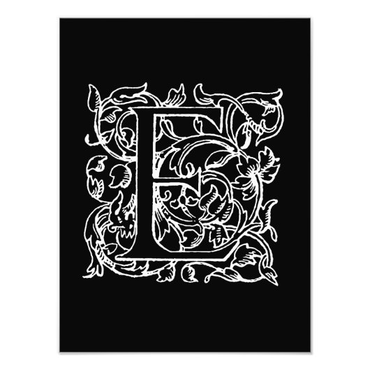 Impression Photo Lettre vintage E Monogramme Noir Blanc Monogramme (Devant)