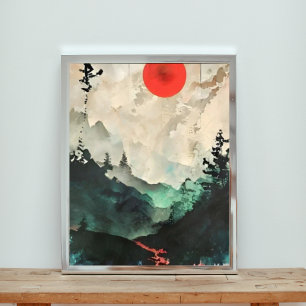 Impression Photo Lever De Soleil Éclair Sur Les Montagnes Majestueu