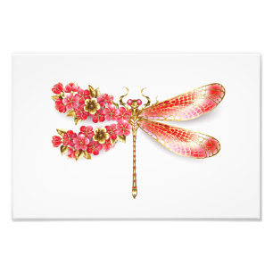 Impression Photo libellule de fleurs avec sakura de bijoux