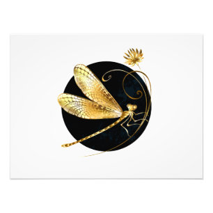 Impression Photo libellule d'or en cercle noir
