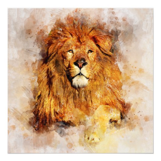 Impression Photo Lion mâle avec grand portrait d'aquarelle de manne (Devant)