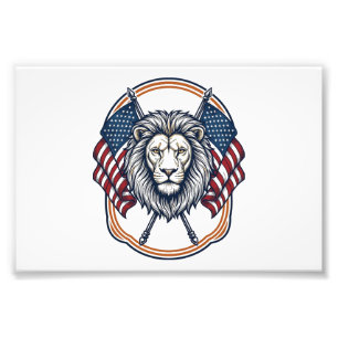Impression Photo Lion patriotique avec drapeaux américains vintage