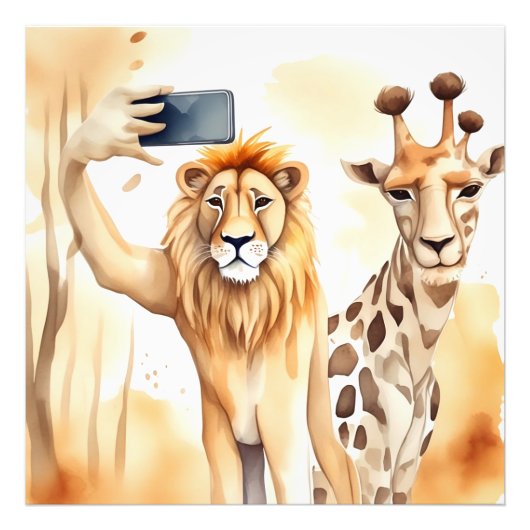 Impression Photo Lion prenant selfie avec girafe (Devant)