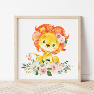Impression Photo Lion, Safari, Jungle, Fleurs roses, Pépinière