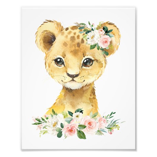 Impression Photo Lion, Safari, Jungle, Fleurs roses, Pépinière (Devant)