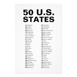 Impression Photo Liste des abréviations des 50 États américains – M