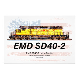 Impression Photo Locomotive diesel EMD SD40-2. drapeau américain