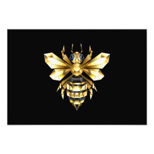 Impression Photo Logo Faux Gold Foil Bee Polygonal sur Noir