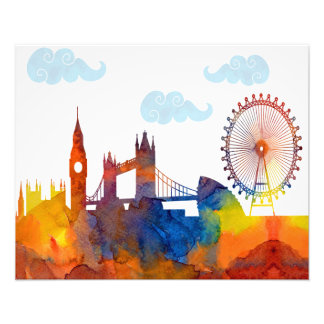 Impression Photo London Sunset Watercolor Abstrait Skyline Print