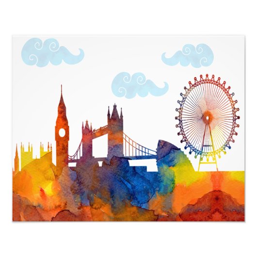 Impression Photo London Sunset Watercolor Abstrait Skyline Print (Devant)