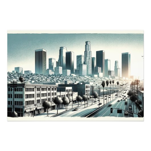 Impression Photo Los Angeles Skyline | Artistic Rendering Wall Art (Devant)