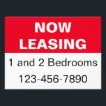 Impression Photo Louer maintenant des appartements Red Black & Whit<br><div class="desc">La ligne supérieure du texte d'affichage est blanche et indique MAINTENANT LOYER. La deuxième ligne du texte est noire et est destinée à un message personnalisé (Montré : 1 et 2 chambres). La ligne de bas contient des chiffres noirs pour un numéro de téléphone. Tout le texte peut être modifié...</div>