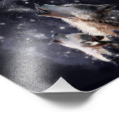 Impression Photo Loup et chiot hurlant sur la lune (Coin)