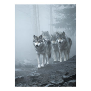 Impression Photo Loups gris dans le brouillard épais
