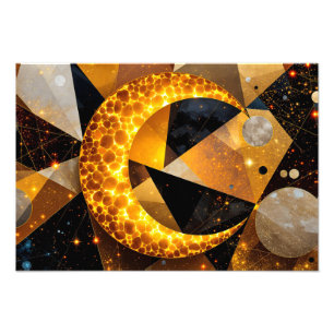 Impression Photo Lune de croissant d'or avec étoiles géométriques c