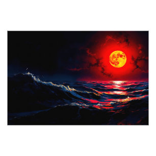 Impression Photo Lune rouge au-dessus de la mer tempétueuse Imagina