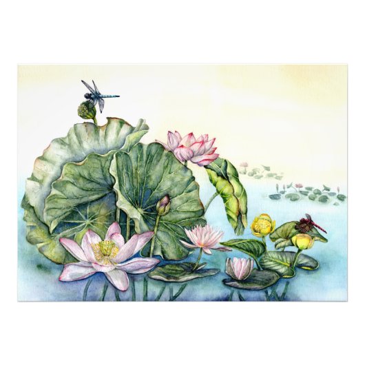 Impression Photo Lys d'eau japonais et fleurs de Lotus (Devant)