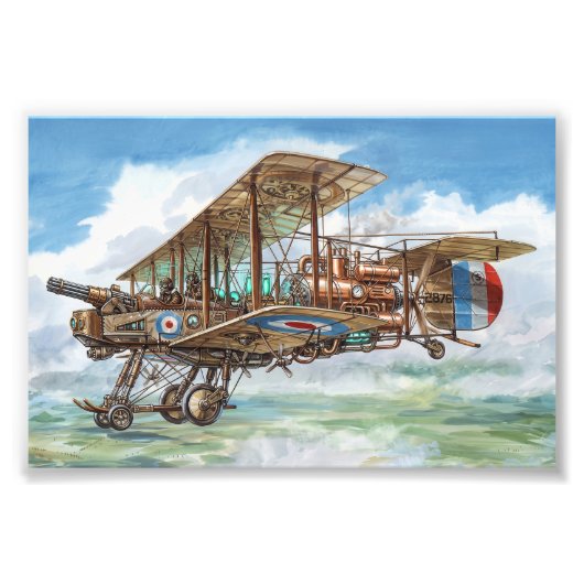 Impression Photo Machine volante biplan Steampunk Vickers (Devant)