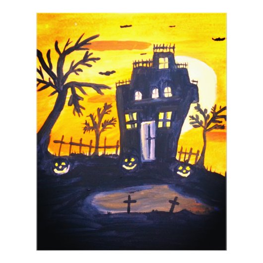 Impression Photo Maison hantée Halloween aquarelle (Devant)