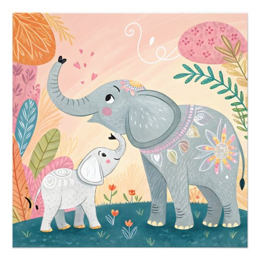 Impression Photo Maman éléphant et bébé (Devant)