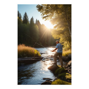 Impression Photo *~* Man Fishing Stream Sun Nature AP49