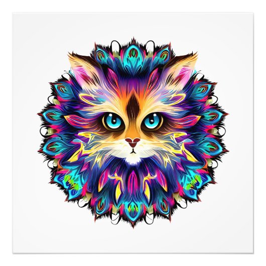 Impression Photo Mandala avec joli portrait de chat en fureur (Devant)