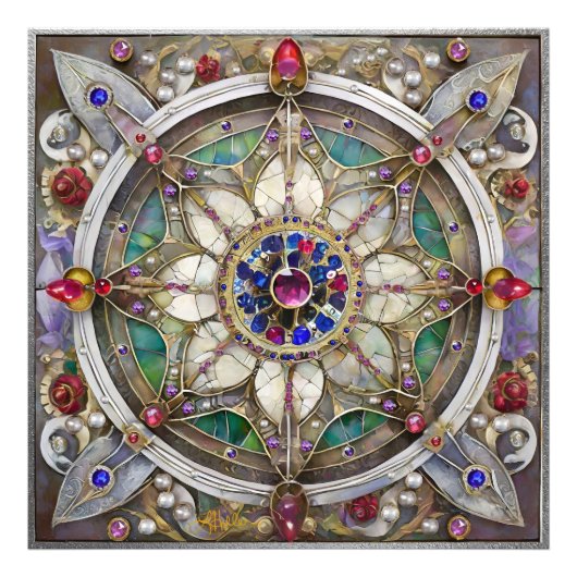 Impression Photo Mandala de rubis, d'améthyste, de saphir et de per (Devant)