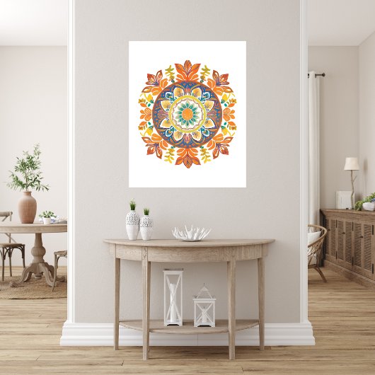 Impression Photo Mandala Flower Magic Orange Aquarelle