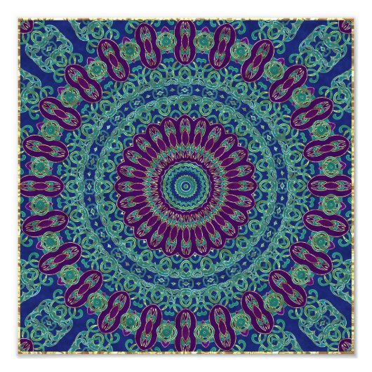 Impression Photo Mandala violet, bleu et vert (Devant)