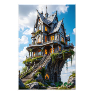 Impression Photo Manoir gothique majestueux au bord de la falaise