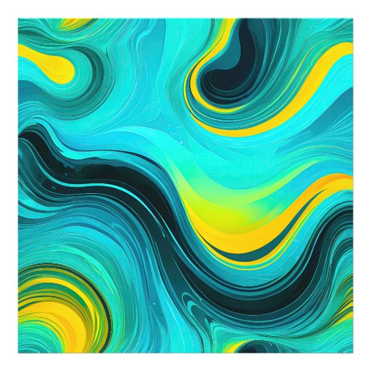 Impression Photo "Marbella" Blue Yellow Swirls Waves (Devant)