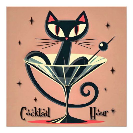 Impression Photo Martini Black Cat Futuriste Atomique Espace (Devant)