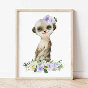 Impression Photo Meerkat, Safari, Fleurs violettes, Neutre Genre