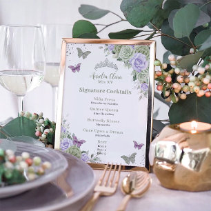 Impression Photo Menu boisson Chic Sage Purple Floral Quinceanera B