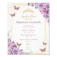 Menu de cocktail de Quinceanera florale lilas pour